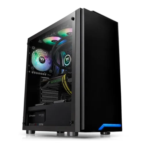 GABINETE GAMER THERMALTAKE H100 TG BLACK BLUE LED